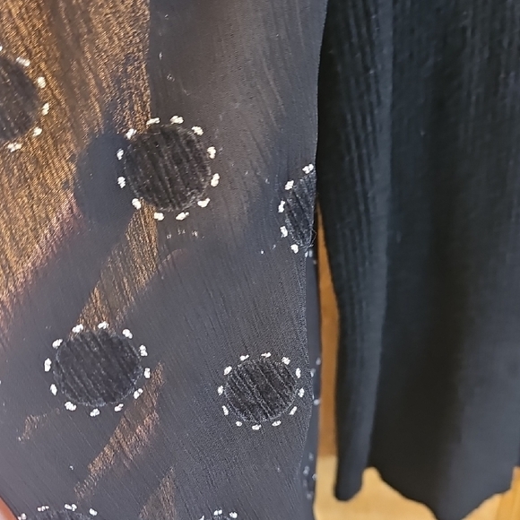 Chic Black Blouse with Sheer Patterned Sleeves - Picture 6 of 7